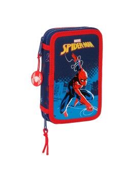 Estojo Duplo Spider-Man Neon Azul Marinho 12.5 x 19.5 x 4 cm (28 Peças)