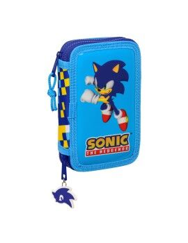 Estojo Duplo Sonic Speed Azul 12.5 x 19.5 x 4 cm (28 Peças)