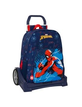 Mochila Escolar com Rodas Spider-Man Neon Azul Marinho 33 x 42 x 14 cm