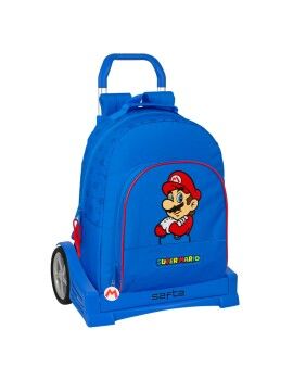 Mochila Escolar com Rodas Super Mario Play Azul Vermelho 32 x 42 x 15 cm