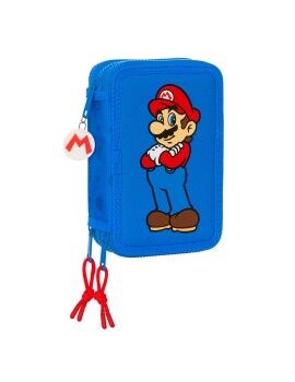 Estojo Triplo Super Mario Play Azul Vermelho 12.5 x 19.5 x 5.5 cm (36 Peças)