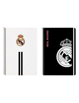 Caderno de Argolas Real Madrid C.F. M066 Preto Branco A4
