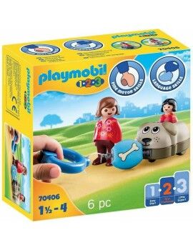 Playset Playmobil 1.2.3 Cão Meninos 70406 (6 pcs)