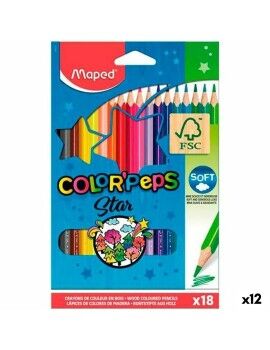 Lápis de cores Maped Color' Peps Star Multicolor 18 Peças (12 Unidades)