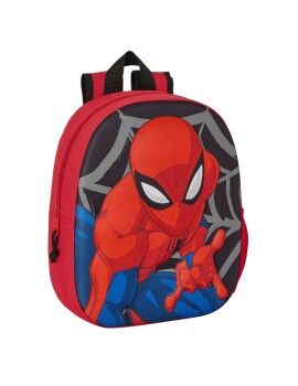 Mochila Escolar 3D Spider-Man Preto Vermelho 27 x 33 x 10 cm