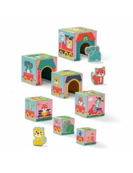 Playset SES Creative Block tower to stack with animal figurines 10 Peças