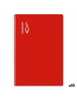 Caderno ESCOLOFI 10 Unidades Vermelho A4 50 Folhas
